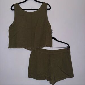 Pink lily Let's Meet Up Olive Linen Two Piece Set size XL